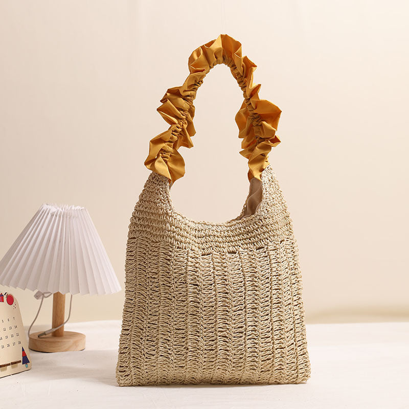 Tree Fungus like Lacework Straw Bag Solid Color Woven Bag Seaside Vacation Beach Bag Special Interest Shoulder Bag Bella Mia